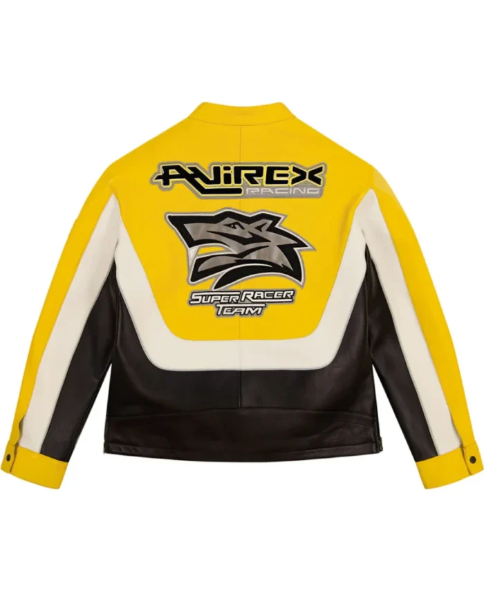 Avirex Lone Wolf Racer Leather Jacket Yellow Back View - Trendy Leather Jackets