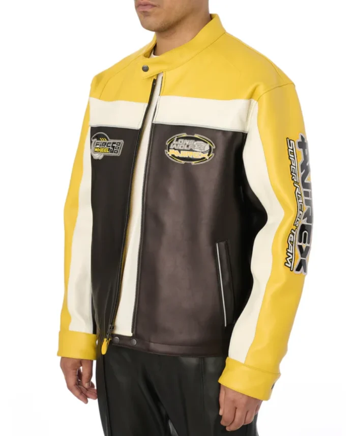 Avirex Lone Wolf Racer Leather Jacket Yellow Side - Trendy Leather Jackets