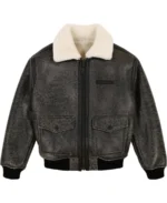 Avirex Shearling Texture Bomber Leather Jacket - Trendy Leather Jackets