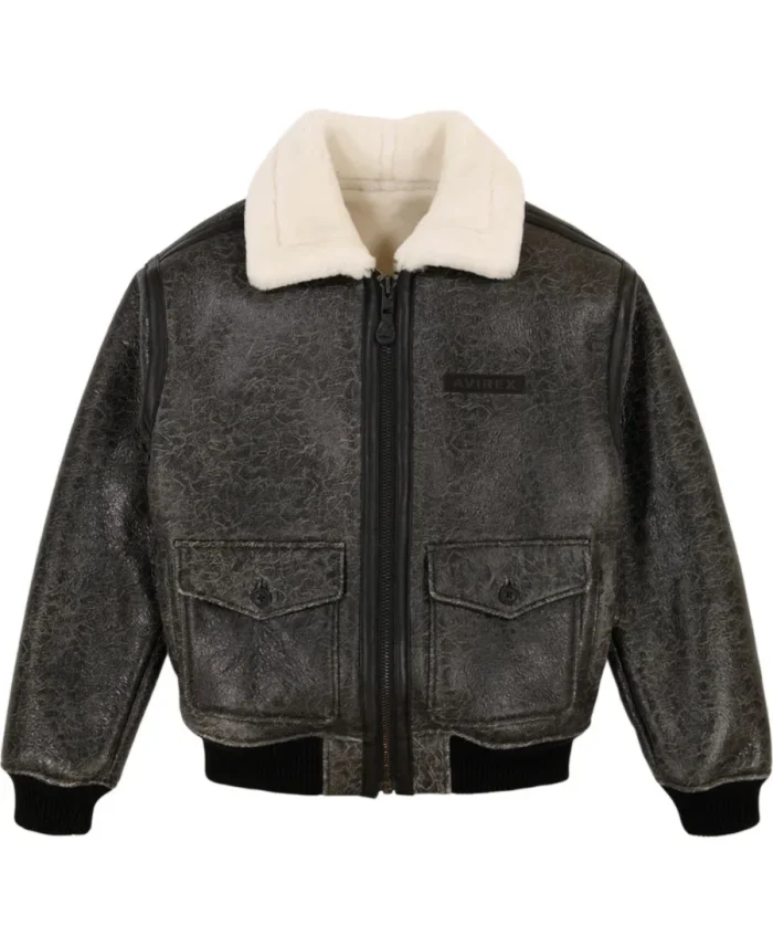 Avirex Shearling Texture Bomber Leather Jacket - Trendy Leather Jackets