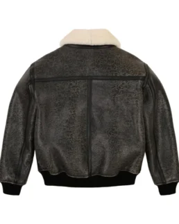 Avirex Shearling Texture Bomber Leather Jacket Back - Trendy Leather Jackets