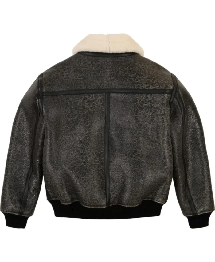 Avirex Shearling Texture Bomber Leather Jacket Back - Trendy Leather Jackets