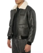 Avirex Shearling Texture Bomber Leather Jacket Side - Trendy Leather Jackets