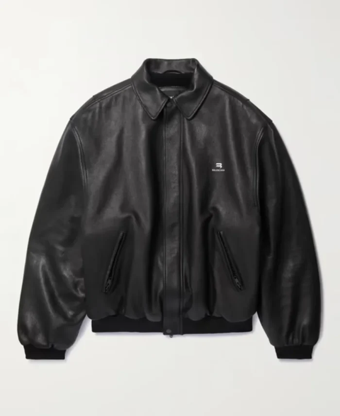 Balenciaga Logo Embroidered Leather Blouson Jacket - Trendy Leather Jackets