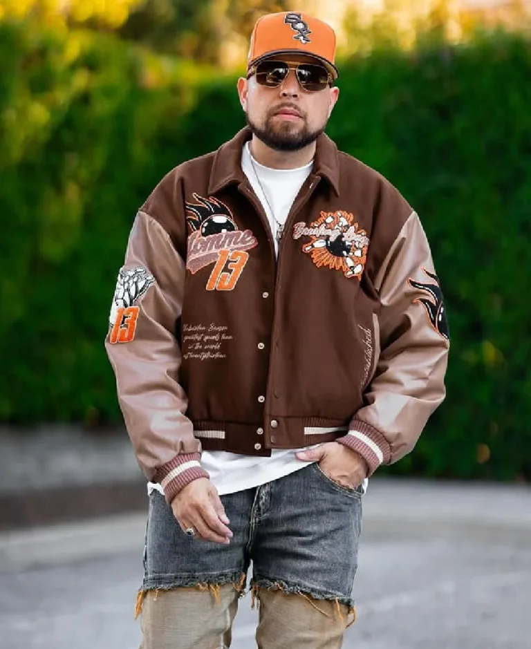 Boxy Melton Chocolate Varsity Jacket - Trendy Leather Jackets