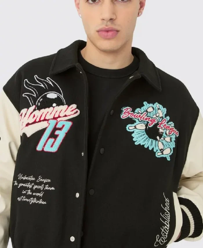 Boxy Melton & Pu Collared Varsity Jacket - Trendy Leather Jackets