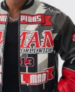 Boxy Official Man PU Black Varsity Jacket Side view - Trendy Leather Jackets