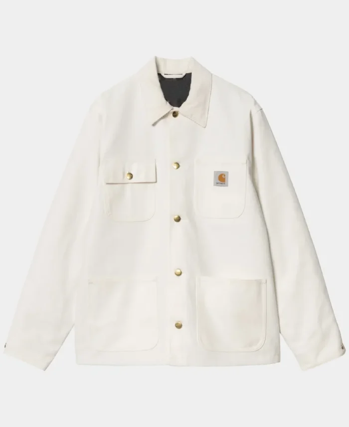 Carhartt Michigan Chore Coat Winter White Front - Trendy Leather Jackets