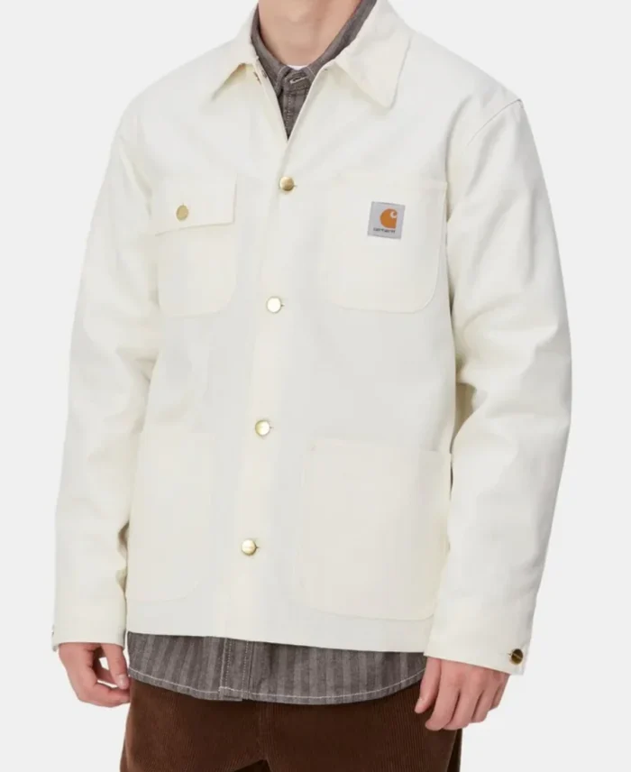 Carhartt Michigan Chore Coat Winter White Front View - Trendy Leather Jackets