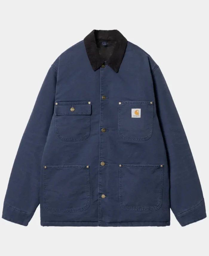 Carhartt OG Chore Winter Coat Blue Close UP View - Trendy Leather Jackets