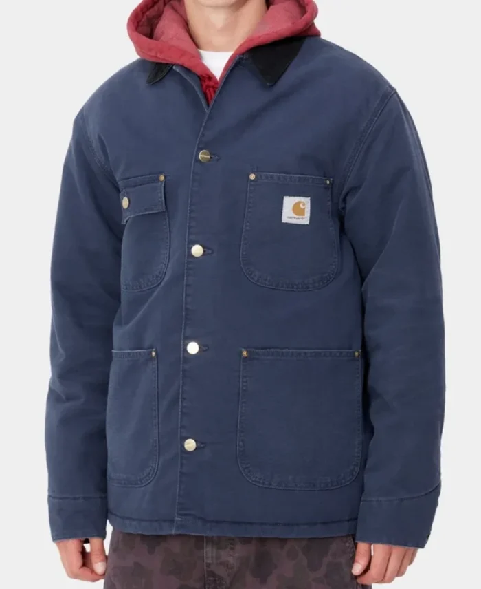 Carhartt OG Chore Winter Coat Blue Front View - Trendy Leather Jackets