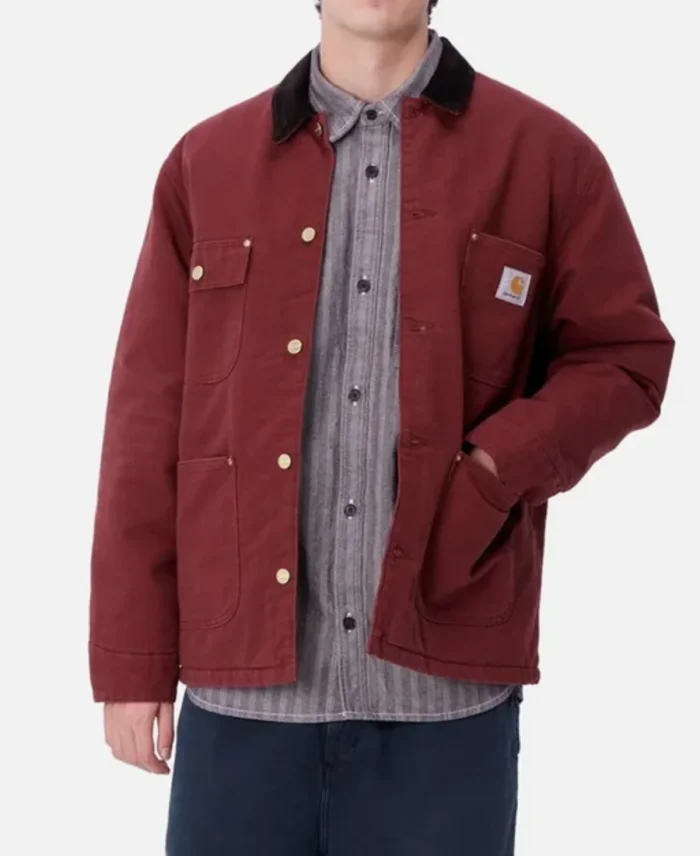 Carhartt OG Chore Winter Coat Red Front Side View - Trendy Leather Jackets