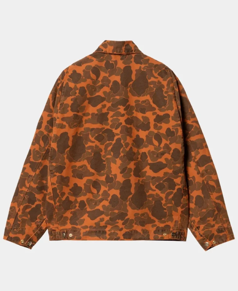 Carhartt OG Duck Camo Detroit Jacket Orange Camo Back - Trendy Leather Jackets