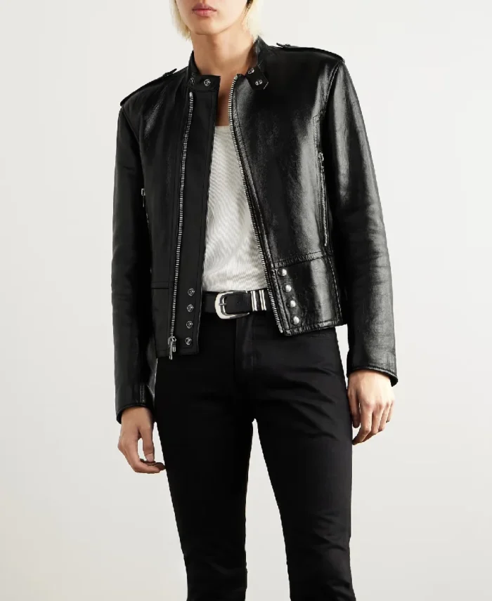 Celine Homme Biker Leather Jacket Front - Trendy Leather Jackets