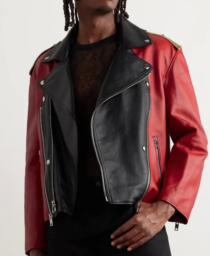 Celine Homme Biker Studded Leather Jacket Front - Trendy Leather Jackets