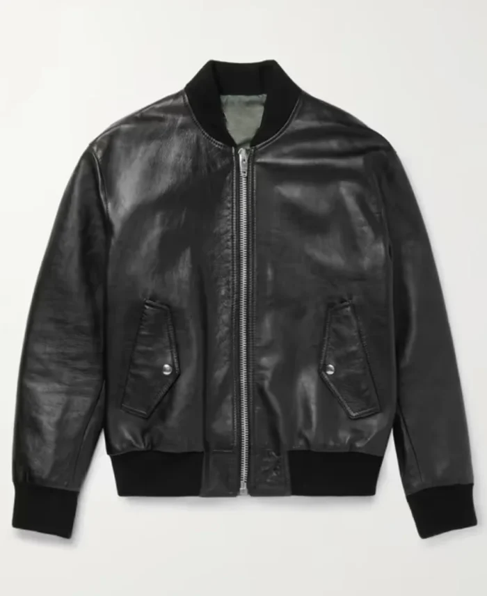 Celine Homme Logo Embossed Bomber Leather Jacket - Trendy Leather Jackets