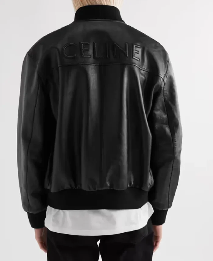 Celine Homme Logo Embossed Bomber Leather Jacket Back - Trendy Leather Jackets