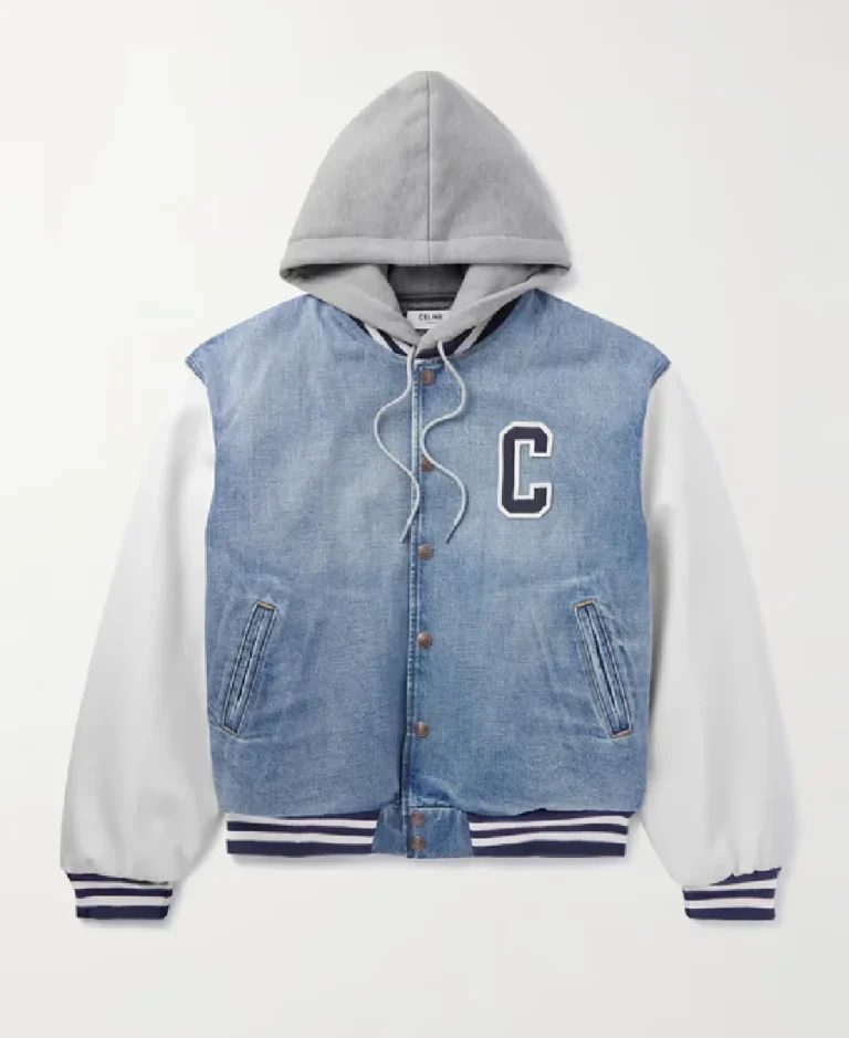 Celine Homme Teddy Logo Appliquéd Denim Hooded