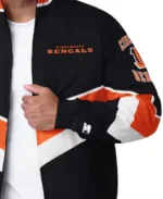 Cincinnati Bengals Captain Black Varsity Satin Jacket Side view - Trendy Leather Jackets