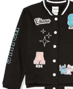 Disney Stitch & Angel Black Varsity Jacket Side view - Trendy Leather Jackets