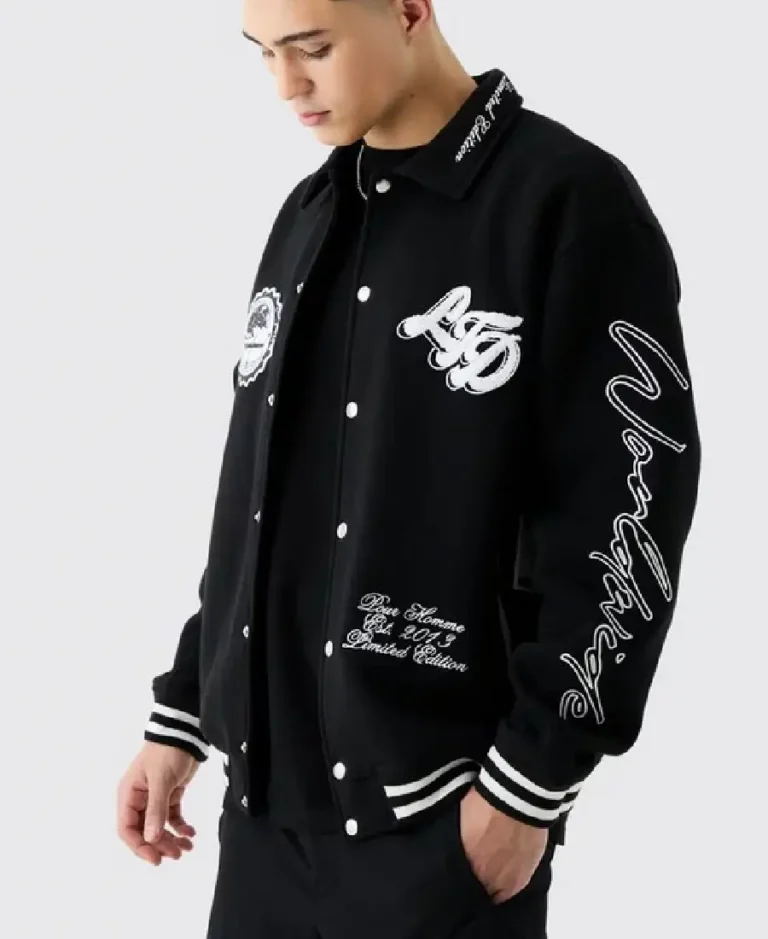 Harrington Oversized Embroidered Jersey Bomber Jacket - Trendy Leather Jackets