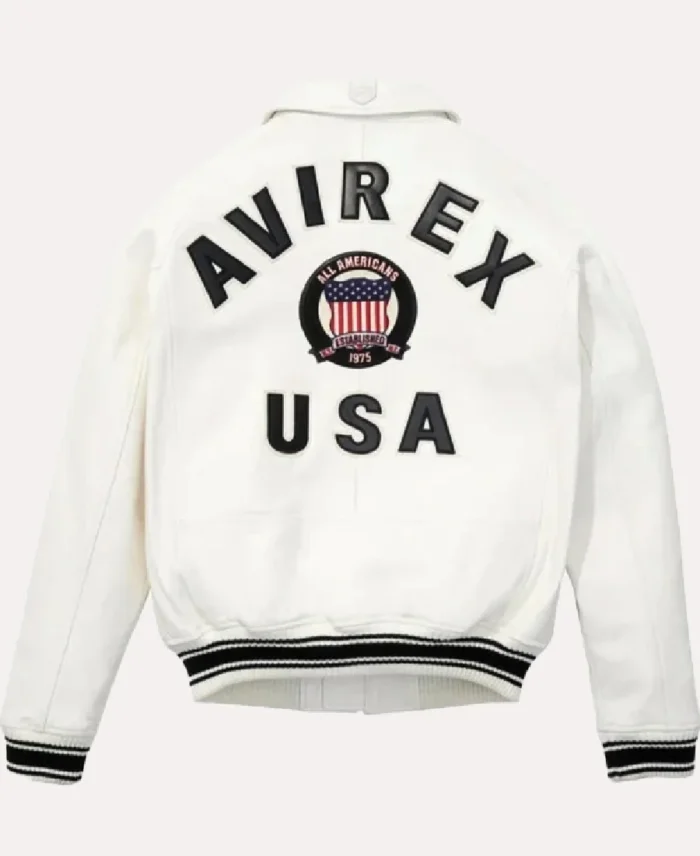 Lethal Bizzle Avirex White Jacket Back View - Trendy Leather Jackets