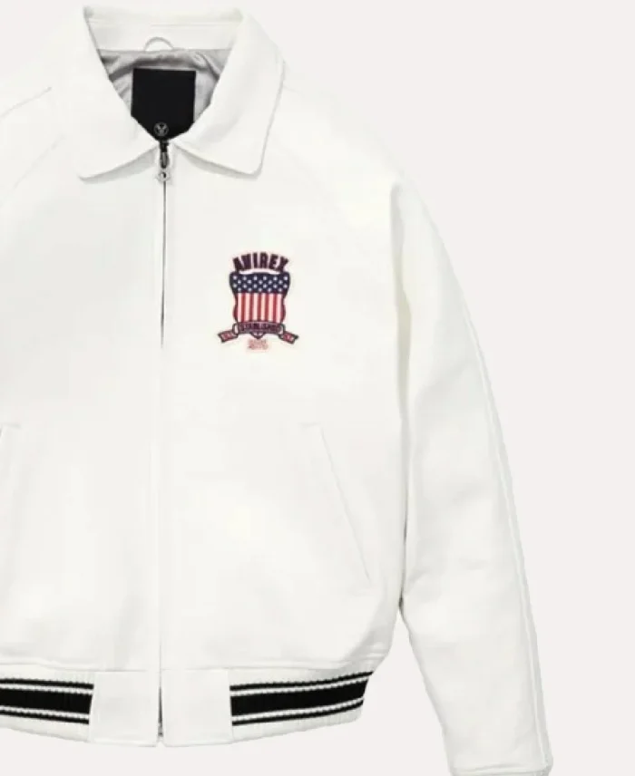 Lethal Bizzle Avirex White Jacket Closeup - Trendy Leather Jackets