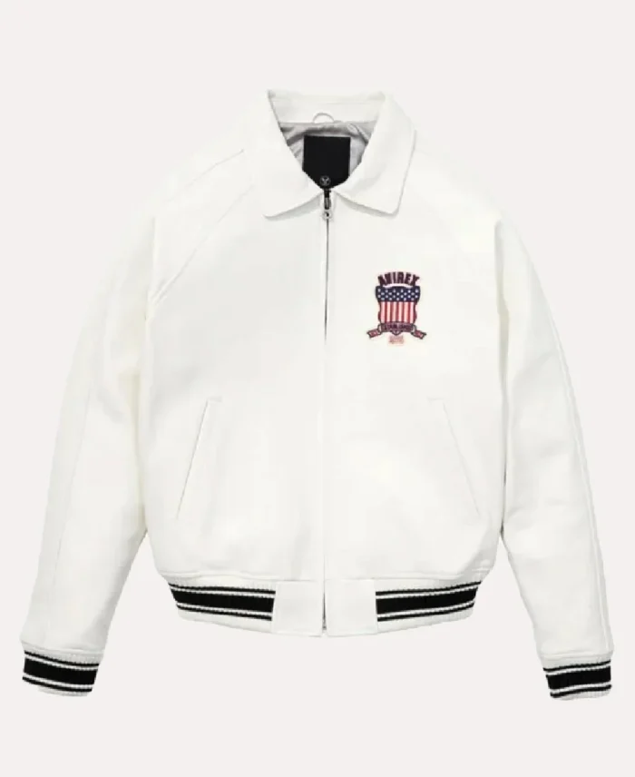 Lethal Bizzle Avirex White Jacket Front - Trendy Leather Jackets