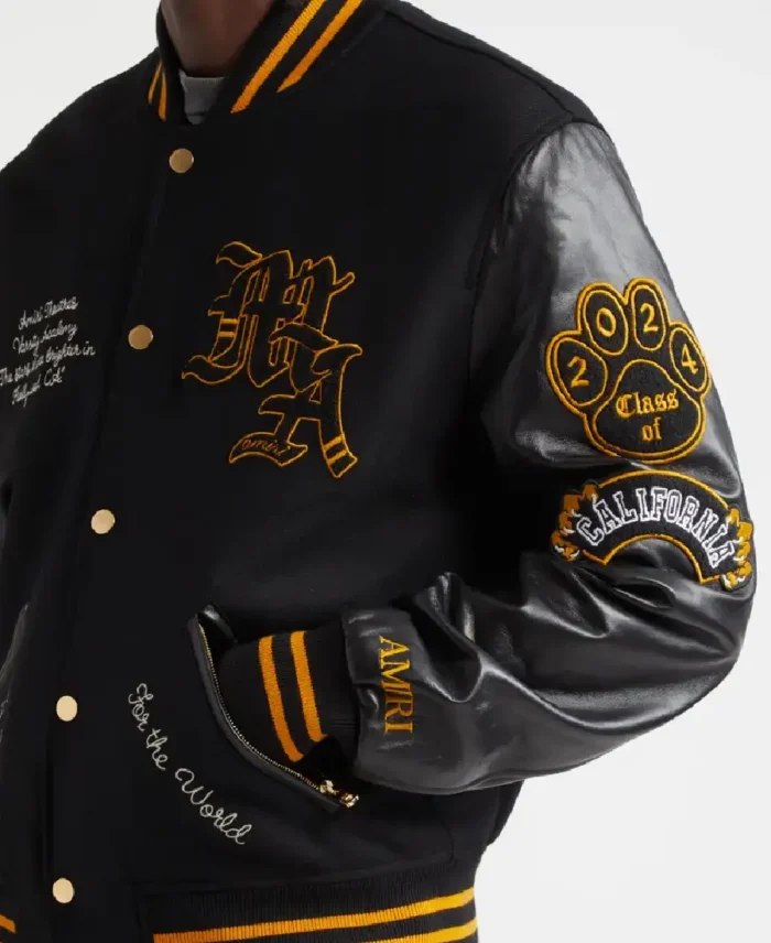 Lion west hollywood varsity jacket Closeup - Trendy Leather Jackets