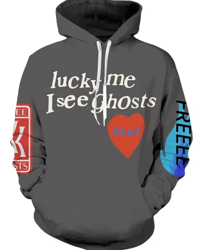 Lucky Me I See Ghosts Hoodie Grey - Trendy Leather Jackets