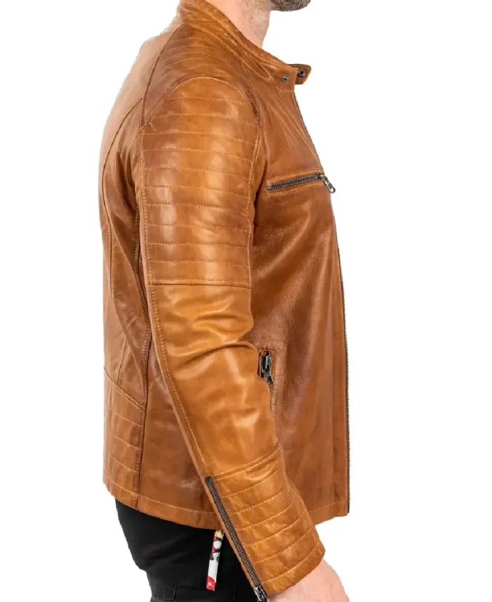 Maceoo Brown Leather Motorcycle jacket Side - Trendy Leather Jackets