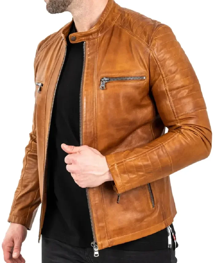 Maceoo Brown Leather Motorcycle jacket Side View - Trendy Leather Jackets