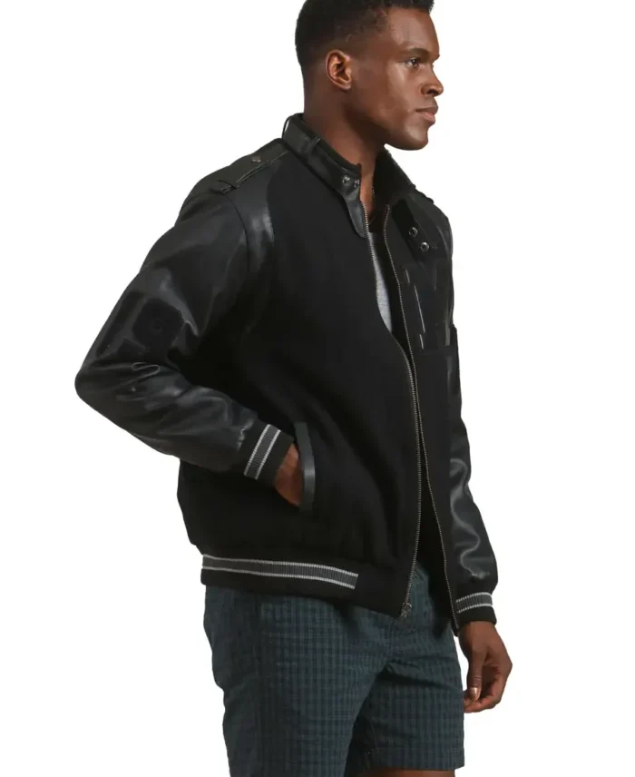 Members Only 1975 Black Varsity Jacket Side - Trendy Leather Jackets