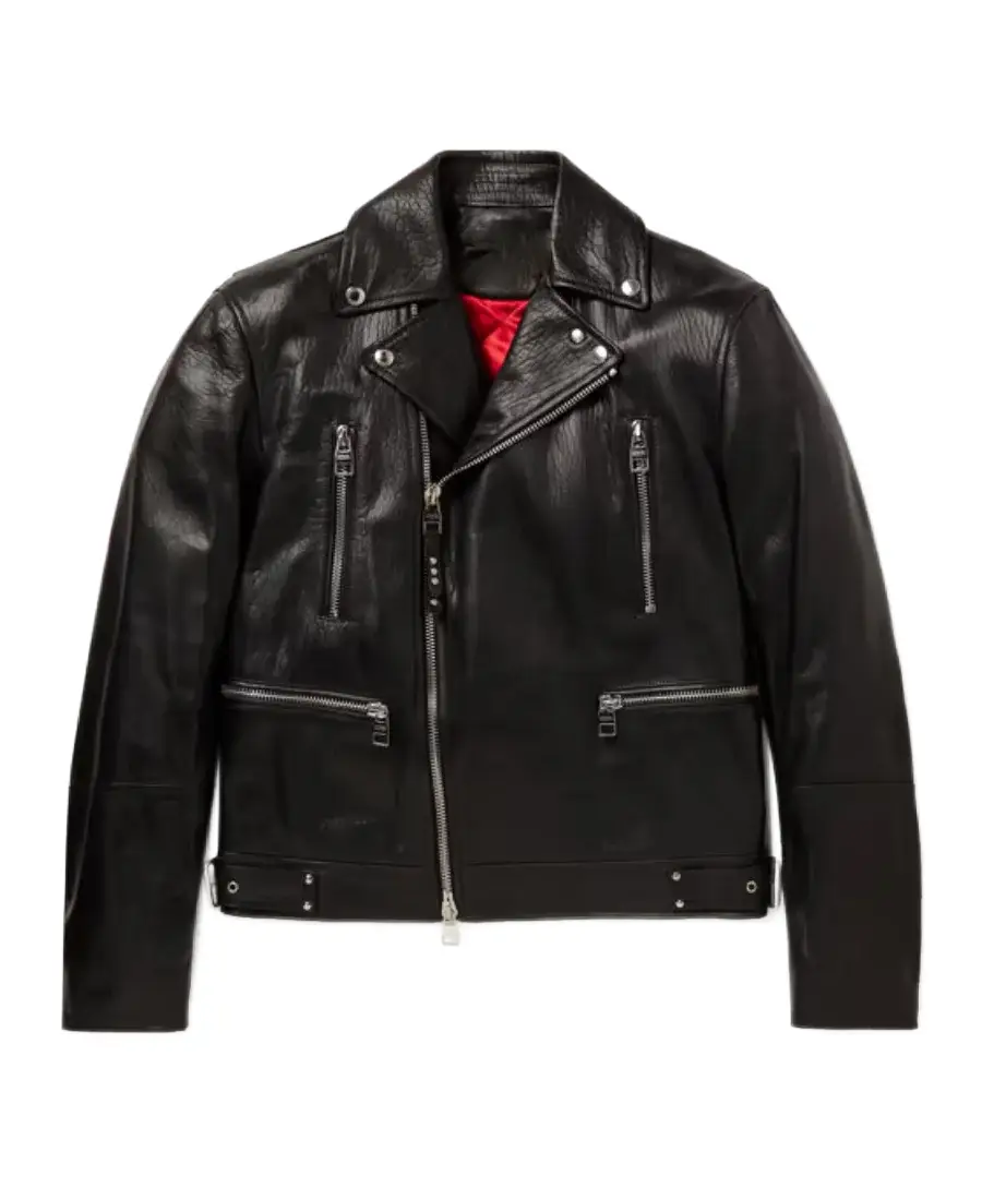 Men’s Black Biker Slim Fit Leather Jacket Front