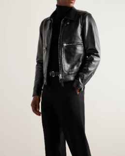 Men's Black Faux Leather Jacket Front - Trendy Leather Jackets