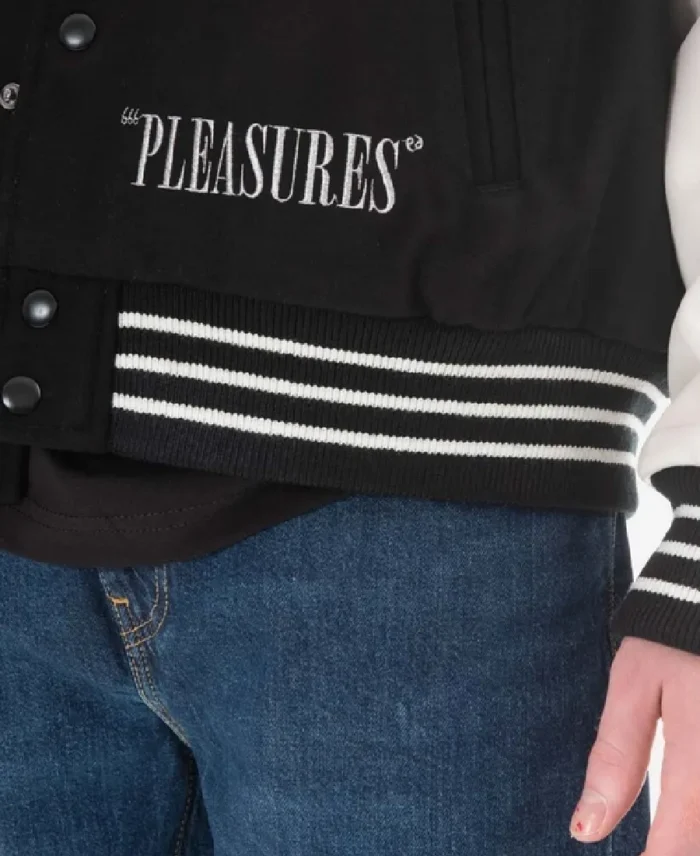 Men's Black Pleasures Unkle Varsity Jacket Patch - Trendy Leather Jackets