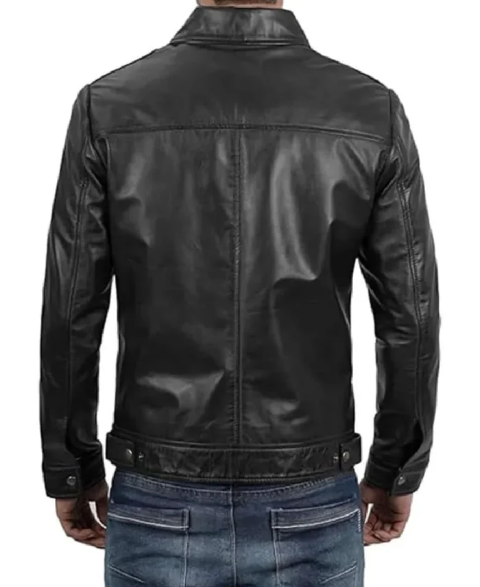 Men's John Black Biker Leather Jacket Back - Trendy Leather Jackets