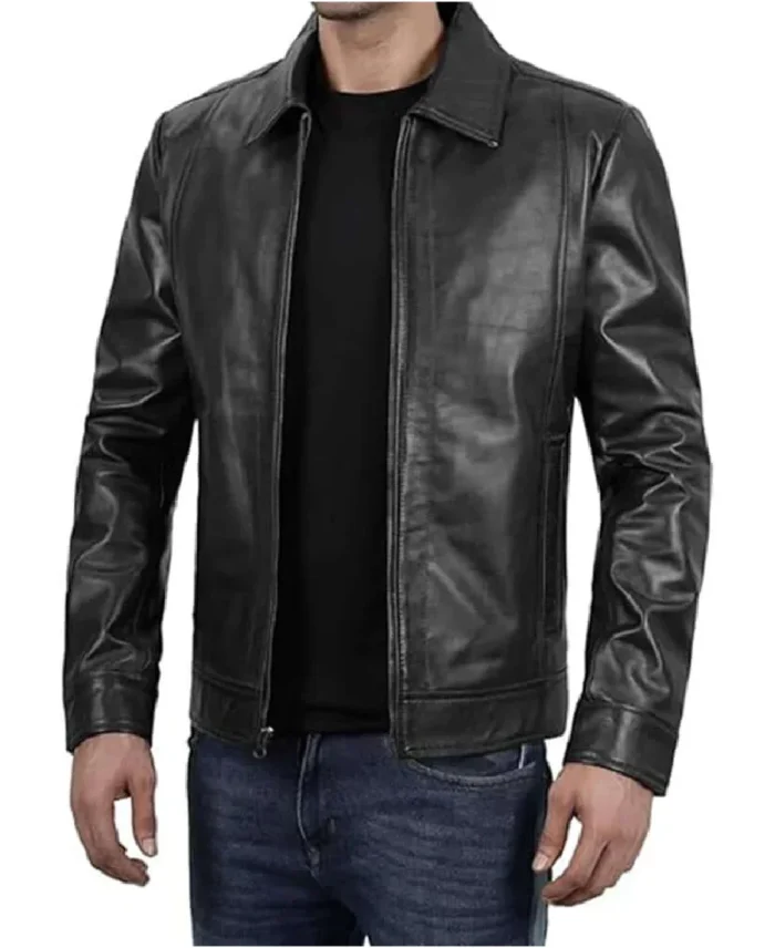 Men's John Black Biker Leather Jacket Side - Trendy Leather Jackets