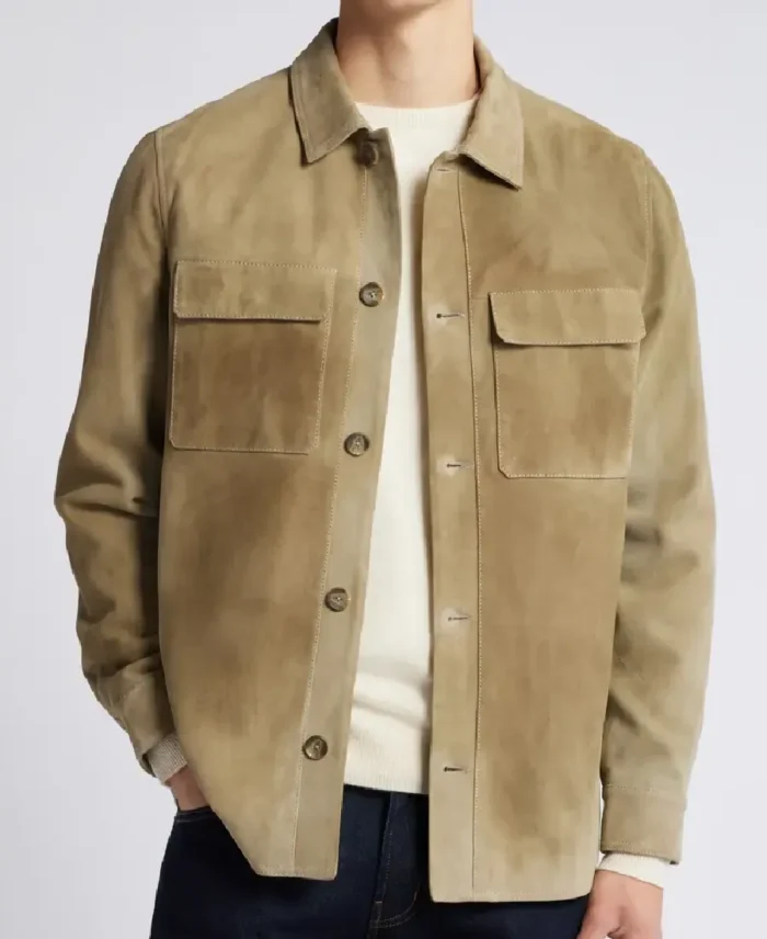 Men's Kingsley Felt shirt Suede Tan Jacket - Trendy Leather Jackets