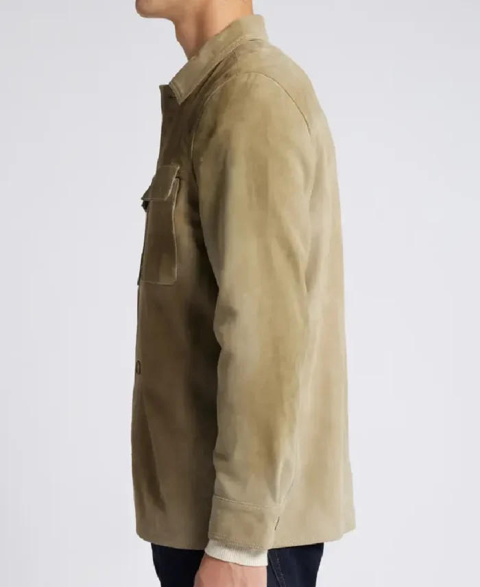 Men's Kingsley Felt shirt Suede Tan Jacket Side - Trendy Leather Jackets