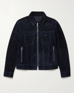 Men's Navy Trucker Suede Jacket - Trendy Leather Jackets