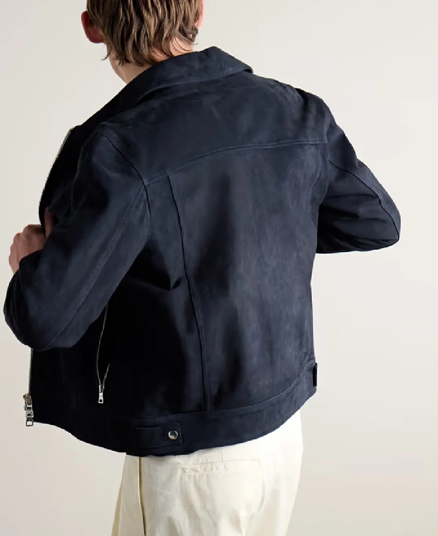 Men'S Navy Trucker Suede Jacket 3 Men'S Navy Trucker Suede Jacket Back - Trendy Leather Jackets