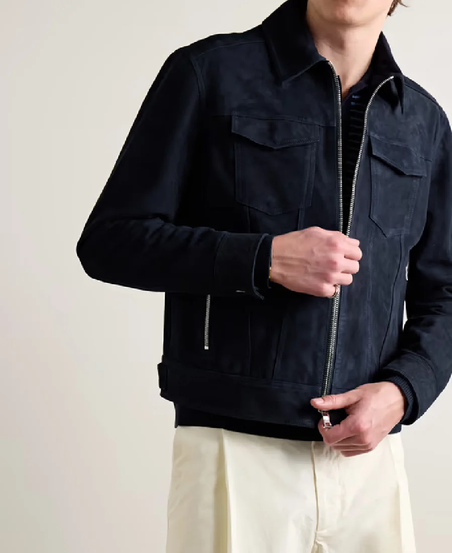 Men'S Navy Trucker Suede Jacket 4 Men'S Navy Trucker Suede Jacket Side - Trendy Leather Jackets