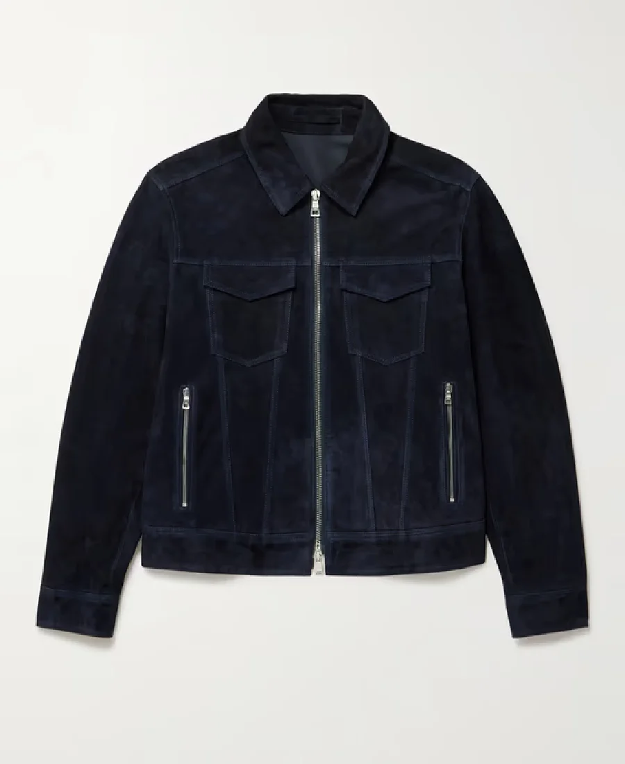 Men's Navy Trucker Suede Jacket - Trendy Leather Jackets