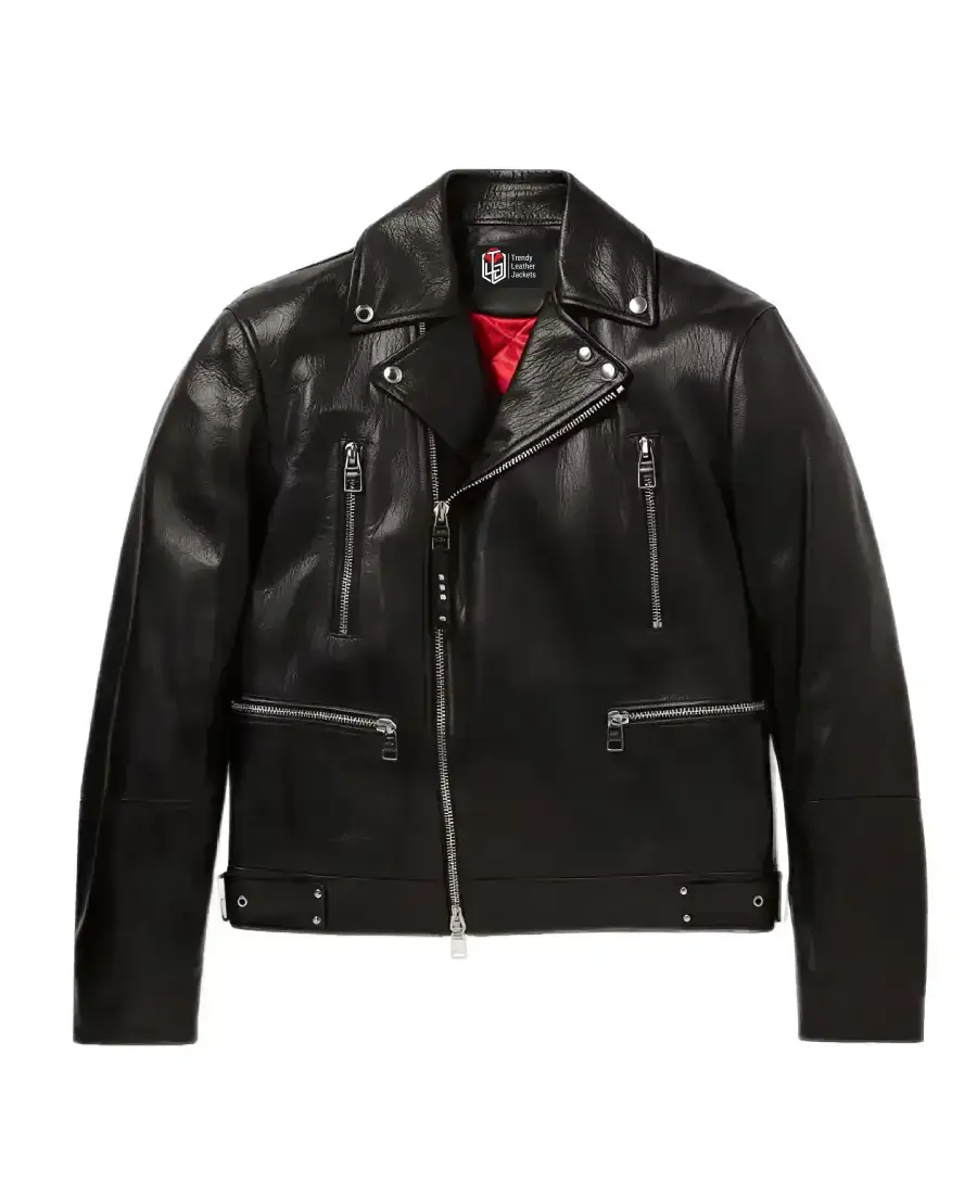 Men’s Black Biker Slim Fit Leather Jacket Front