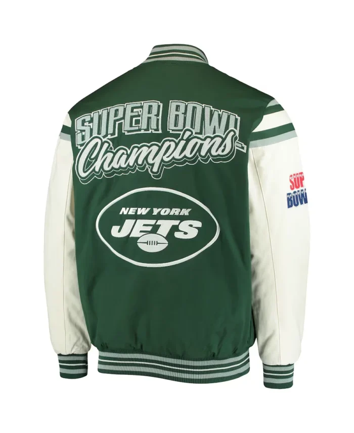 New York Jets Carl Banks Vectory Varsity Jacket Back - Trendy Leather Jackets