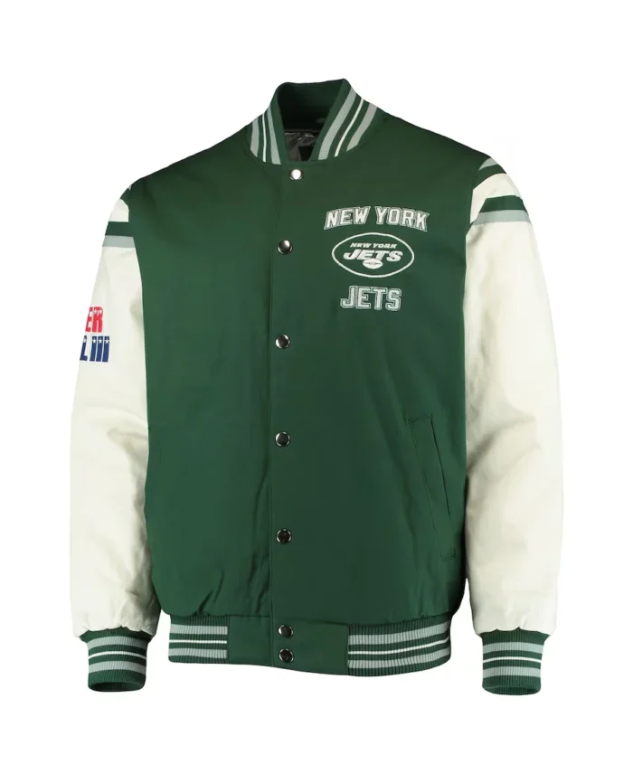 New York Jets Carl Banks Vectory Varsity Jacket Front - Trendy Leather Jackets