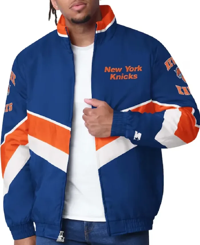 New York Knicks Captain Royal Varsity Satin Jacket - Trendy Leather Jackets