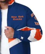 New York Knicks Captain Royal Varsity Satin Jacket Side View - Trendy Leather Jackets