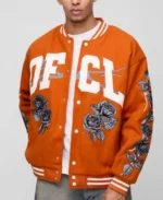 Ofcl Rose Orange Varsity Jacket - Trendy Leather Jackets